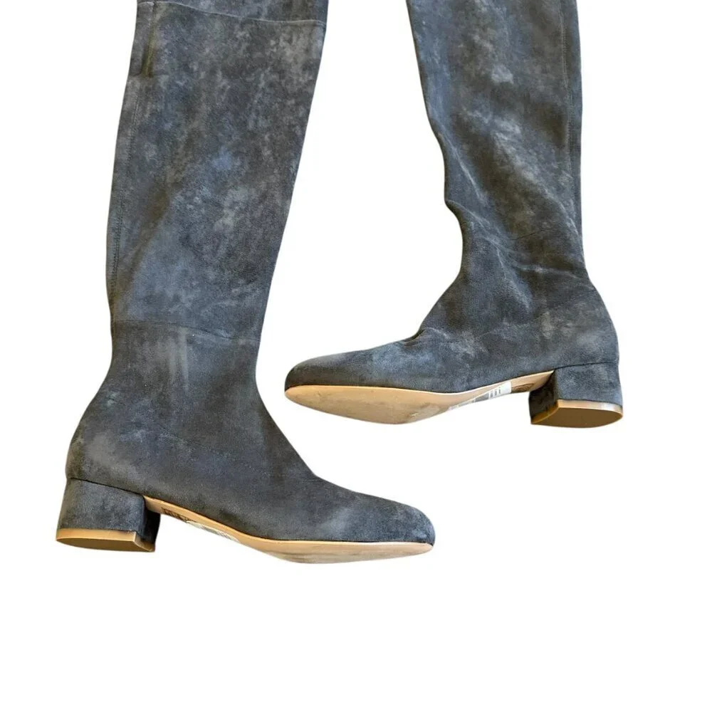 Anthropologie Grey Suede OTK Over The Knee Boots Low Heel Round Toe Size 6 Women